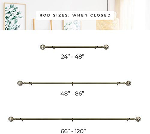 CHICOLOGY 3/4 to 1 inch Diameter Pole for Drapes Finials, Window Decor Elegant Finished, Bronze, Nickel & Black Curtain Rods, 48 to 86 inches, Antique Brass-Clare (Pack of 2)
