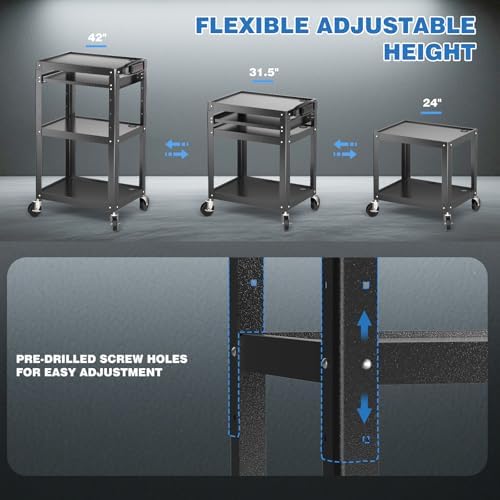 pochar steel av cart on wheels - rolling, side view