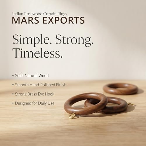 24 Pieces of 3 Inch Wooden Curtain Rod Rings, Drapery Rod Rings for 1.75-2 inch Rod Pole, Natural Rosewood (24, 2.2 INCH Inner Dia)