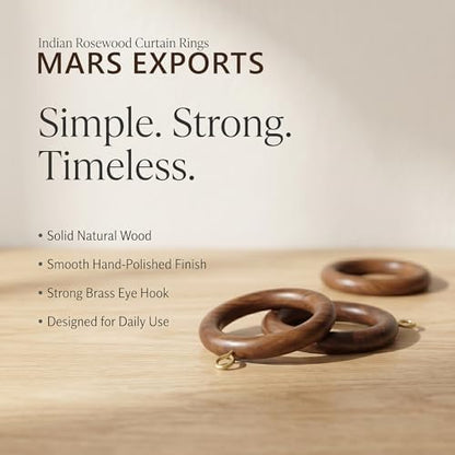 24 Pieces of 3 Inch Wooden Curtain Rod Rings, Drapery Rod Rings for 1.75-2 inch Rod Pole, Natural Rosewood (24, 2.2 INCH Inner Dia)