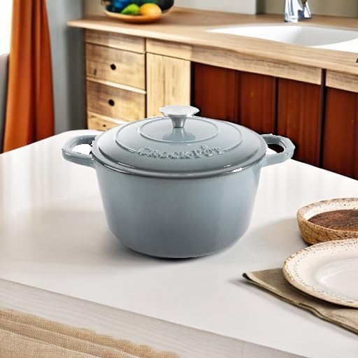 Crock Pot Artisan 5-Quart Round Enameled Cast Iron Dutch Oven – Slate Gray - Image 5