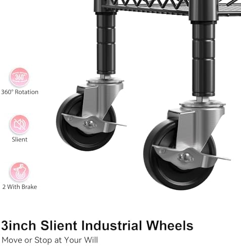 wdt 3 tier rolling carts with wheels, heavy showing dimensions