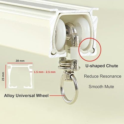 18 Ft Heavy-Duty Aluminium Curtain Track System, Wall and Ceiling Mounted, Rails with Quiet Glide Runners, Hooks, Brackets for Window, Door, Room Divider (White, 0.91m x 6)