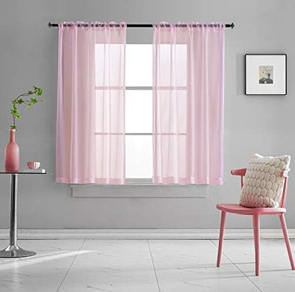 Christmas Baby Pink Sheer Pink Voile Curtains Short Translucent Solid Color 45 Inch Length Rod Pocket Baby Pink Sheers 45 Inches Long For Small Windows Bedroom Living Room Kitchen 2 Panels 52x45