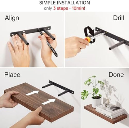bayka walnut-like floating shelves 15.7in, 3 pack, wall, front angle view