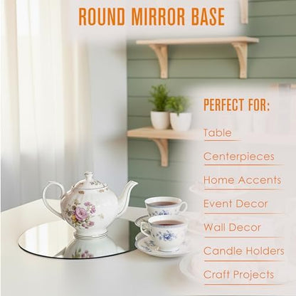 Mirror Centerpieces for Tables, Small, 10 Inch, 12 Pack, Center Piece | Houseables Round Mirrors For Centerpieces, Mirrored Trays, Round Table Plate Tray, Circle, Glass Charger, Wedding, Base