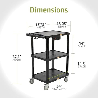 pearington 3-shelf mobile utility cart with 3 outlets, package contents
