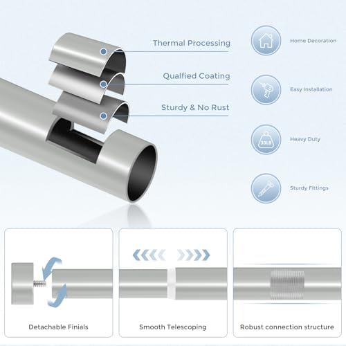 VOIIY Silver Curtain Rods for Windows 48 to 84 Inch(4-7 Feet),1" Diameter Drapery Rods with Modern Style End Cap Finials,Size:36-88 Inch,Antique Silver
