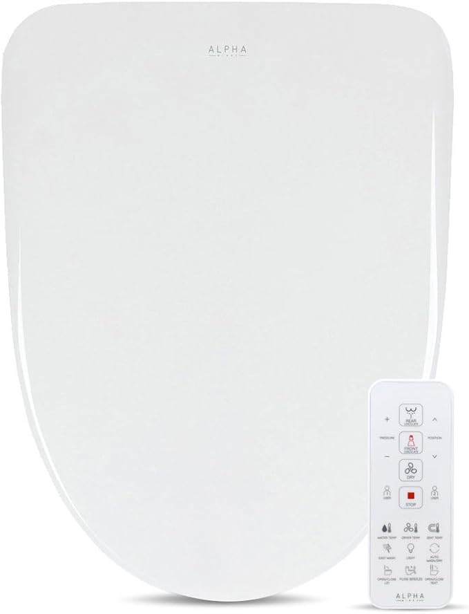 ALPHA BIDET UXA Pearl Auto Bidet Toilet Seat in Elongated White | Endless Warm by ALPHABIDET
