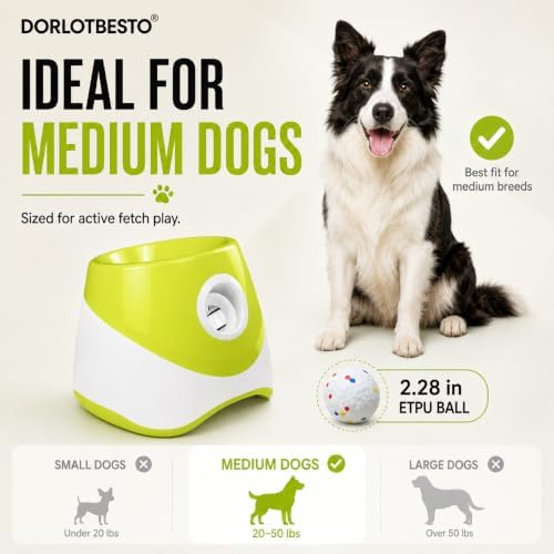 automatic ball launcher for medium dogs, 2.28-inch etpu shown in use