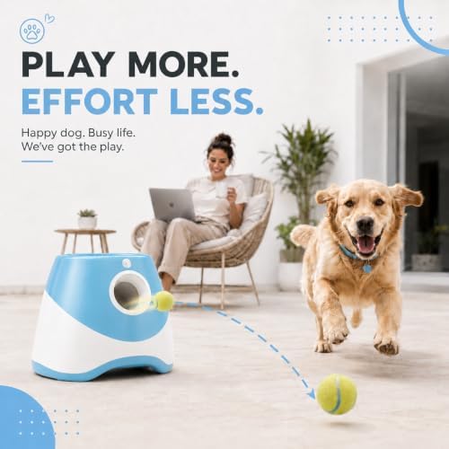 automatic dog ball launcher with 3 adjustable shoot, side view