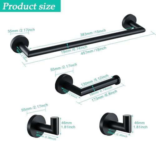 matte black bathroom hardware accessories set 4 pieces,18 shown in use