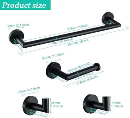 matte black bathroom hardware accessories set 4 pieces,18 shown in use