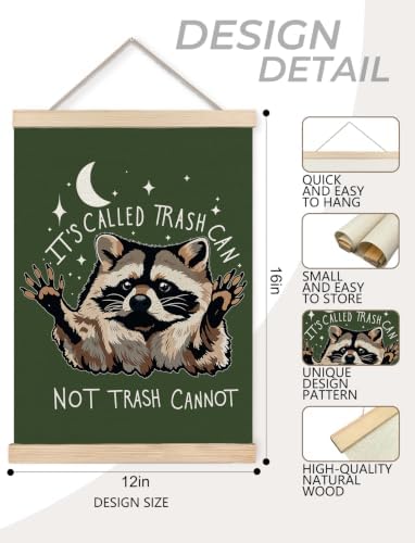 Funny Olive Green Motivational Raccoon Poster Wall Art Framed 12x16in | Raccoon Lover Gifts, It's Called Trash Can Not Trash Cannot Inspirational Canvas Prints Wall Decor for Bedroom Home Office