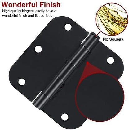 Rounded Door Hinges 3-1/2" x 3.5 Inch, 5/8 Radius, Matte Black 3 ½" 36 Pack No - Image 2