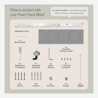 CHICOLOGY Panel Track Blinds, Weave Grey, 86"x96", Cordless, Sliding Door | 4 Fabric Panels, Fits 46–86″ Wide, Wall/Ceiling Mount, Room Divider Ready, Height Trimmable, Child & Pet Safe