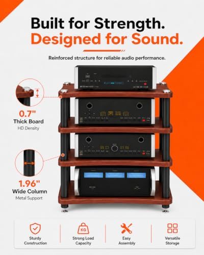heavy duty 4-tier av media stand, 352 lb, close-up detail