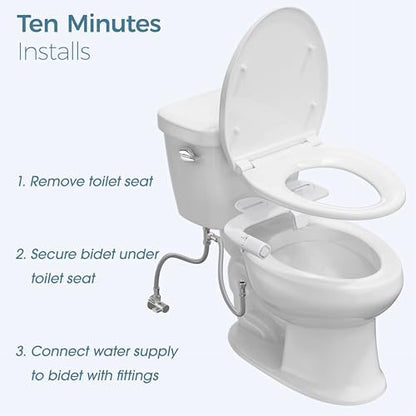 bigcow ultra-slim bidet attachment for toilet - dual showing dimensions