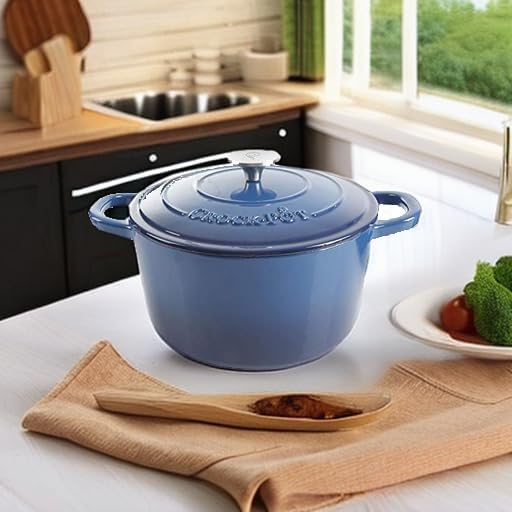 Crock-Pot Artisan 5-Quart Round Enameled Cast Iron Dutch Oven – Blue, Durable - Image 5
