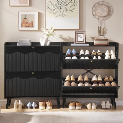 berrymerry 31.5” black fluted shoe cabinet storage with, package contents
