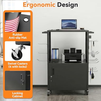 mobile av cart, heavy duty rolling computer cart showing dimensions