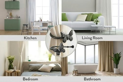 Metal Curtain Tiebacks, Drapery Holders for Wall, 2 Pcs | Farmhouse Wrought Iron Curtain Holdbacks, Ornamental Window Decor Hooks, Unique Metal Tie Backs for Curtain (Black-Zinc)