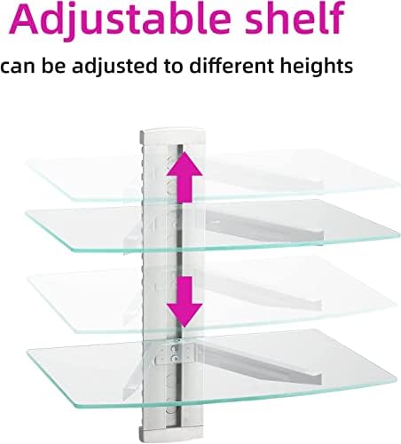 suptek 2 Tiers Glass Floating Shelves, Flat Black Wall Mount Bracket, AV Shel...