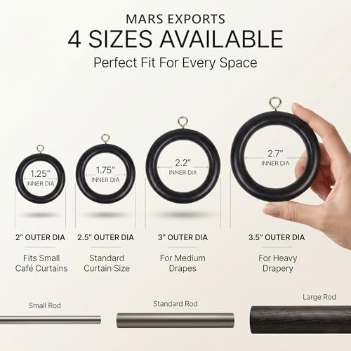 Handmade Wooden Drapery Rod Rings, Curtain Rod Rings, for 1-1.5 inch Curtain Rod Pole - Beech Wood (24, 2.7 INCH Inner Dia)