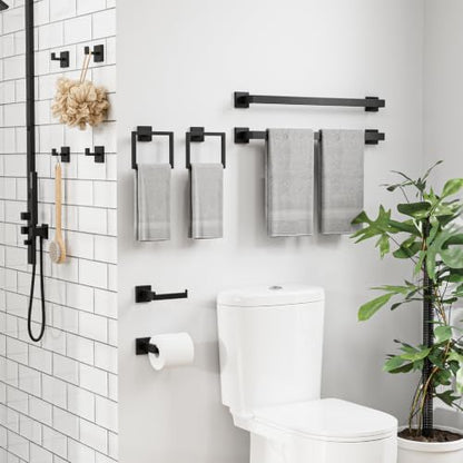 15-pieces matte black bathroom accessories, 24 inch bathroom, front angle view