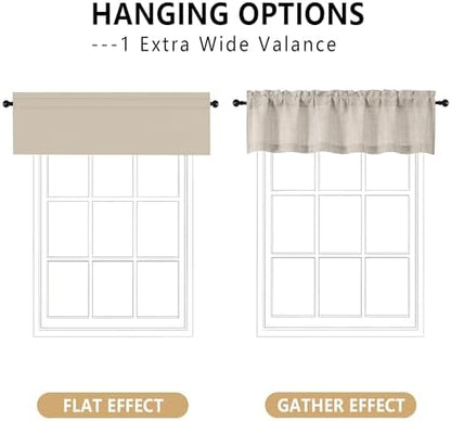 Valance for Windows, Light Filtering Faux Linen Textured Small Short Valance Kitchen Curtain, Dual Rod Pocket Top Short Window Curtain for Bathroom Basement Farmhouse, 60Wx14L Inch, Linen Color