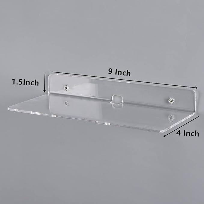 IEEK 4 PCS Clear Small Acrylic Floating Wall Shelves, 9 Inch Adhesive Display - Image 3