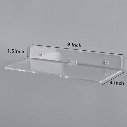 IEEK 4 PCS Clear Small Acrylic Floating Wall Shelves, 9 Inch Adhesive Display - Image 3