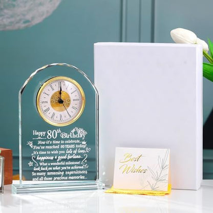 Happy 80th Birthday for Women, Men, Parents, 80 Year Old Glass Quartz Clock | 80th Birthday Gifts for Parents & Grandma, Grandpa, 80 Year Old Birthday Present for Her, Mom, Dad, 80 Year Blessing Keepsake