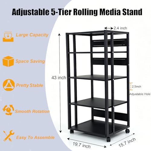 5-tier av media stand with wheels, 43" audio shown in use