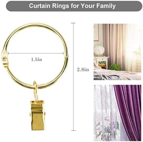 40 Pack Rings Curtain Clips Rustproof Metal Window Drapery Decorative Clips Vintage Heavy Duty Eyelet Curtain Rods Hangers Rings with Hooks, 1.5In Inner Diameter (Gold-Open)