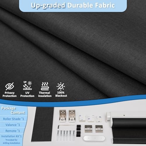 no-drill motorized blackout blinds with remote, black, 35.5" showing dimensions