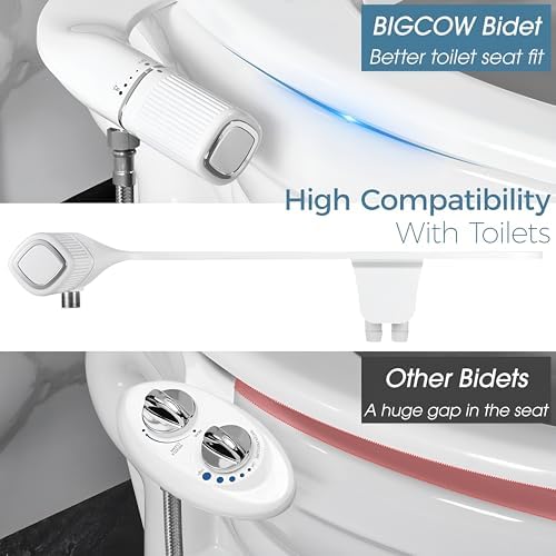 bigcow ultra-slim bidet attachment for toilet - dual, close-up detail