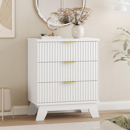 fluted dresser for bedroom with 3 drawers, 24", close-up detail
