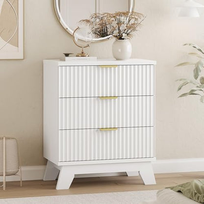 fluted dresser for bedroom with 3 drawers, 24", close-up detail