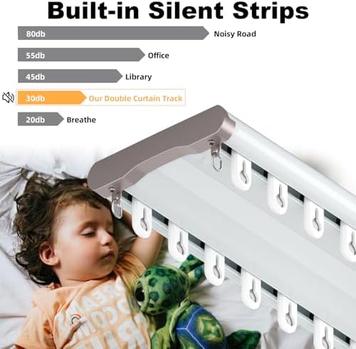 Double Curtain Track Ceiling Mount, Silent Aluminum Track Curtain Rail, Heavy-Duty Double Row Ceiling Curtain Tracks Rod Sliding Rails for Curtains, Room Divider for Living Room Bedroom (10FT)