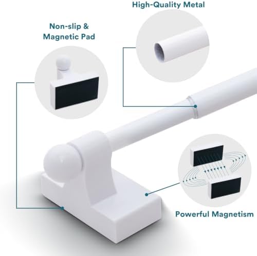 Turquoize 2 Pack Magnetic Curtain Rods for Metal Doors, 16-28", White | No Drilling Required, Strong Magnetic Hold, Easy Remove and Reposition, Fits Steel Doors, Washers, Dryers & Cabinets