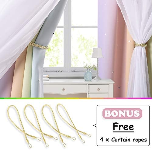 NICETOWN 2 Panels Blackout Curtains for Kids Girls Bedroom Living Room Colorful Double Layer Star Cut Out Stripe Rainbow Window Wall Home Decoration,W34 x L63 Inches, Rainbow