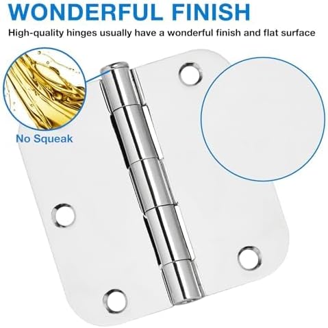 6 Pack Round Door Hinges 3-1/2" x 3.5 inch, 5/8 Radius, Polished Chrome 3 ½ - Image 2