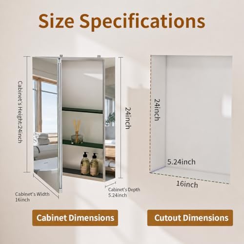 beautypeak 16" x 24" bathroom medicine cabinet mirror shown in use