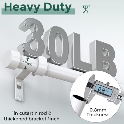 VOIIY White Curtain Rods for Windows 48 to 84 Inch(4-7 Feet),1" Diameter Drapery Rods with Modern Style End Cap Finials,Size:36-88 Inch