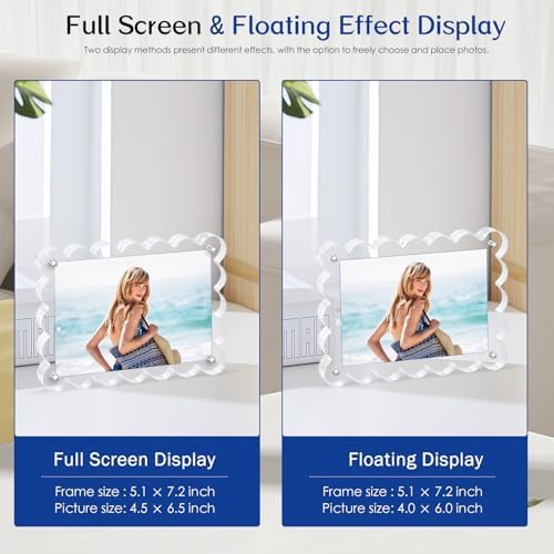 Scalloped Magnetic Picture Frame 4x6 Inch-2Pack Photo Frames | Clear frame,20mm Thick Double-Sided Magnet Design, Horizontal/Vertical Stand,Trendy Desktop Display for Home/Office Decor