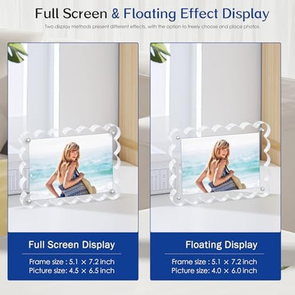 Scalloped Magnetic Picture Frame 4x6 Inch-2Pack Photo Frames | Clear frame,20mm Thick Double-Sided Magnet Design, Horizontal/Vertical Stand,Trendy Desktop Display for Home/Office Decor