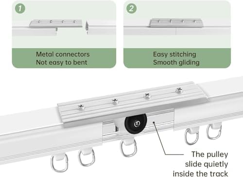 18 Ft Heavy-Duty Aluminium Curtain Track System, Wall and Ceiling Mounted, Rails with Quiet Glide Runners, Hooks, Brackets for Window, Door, Room Divider (White, 0.91m x 6)