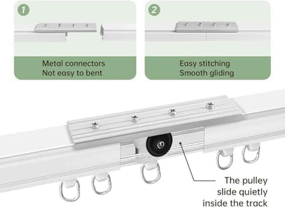 18 Ft Heavy-Duty Aluminium Curtain Track System, Wall and Ceiling Mounted, Rails with Quiet Glide Runners, Hooks, Brackets for Window, Door, Room Divider (White, 0.91m x 6)