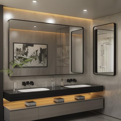 iskm wall mounted mirror 20x16, black framed bathroom on a desk or shelf